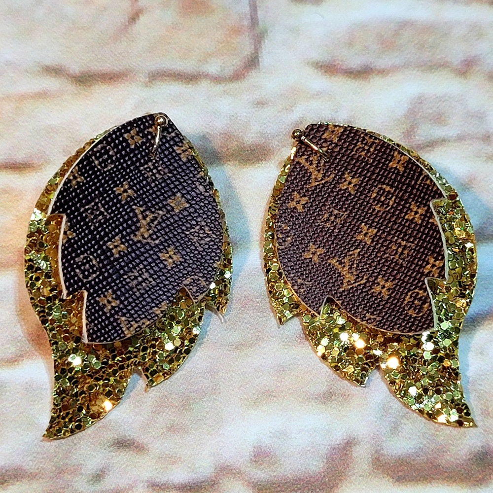 Brown leaf faux leather earrings